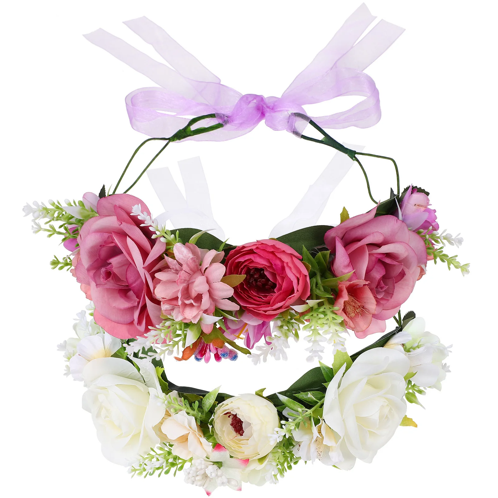 

2Pcs Flower Crown Handmade Rose Hairband Wedding Bridal Party Floral Headpiece Elegant Accessories Flower Crown