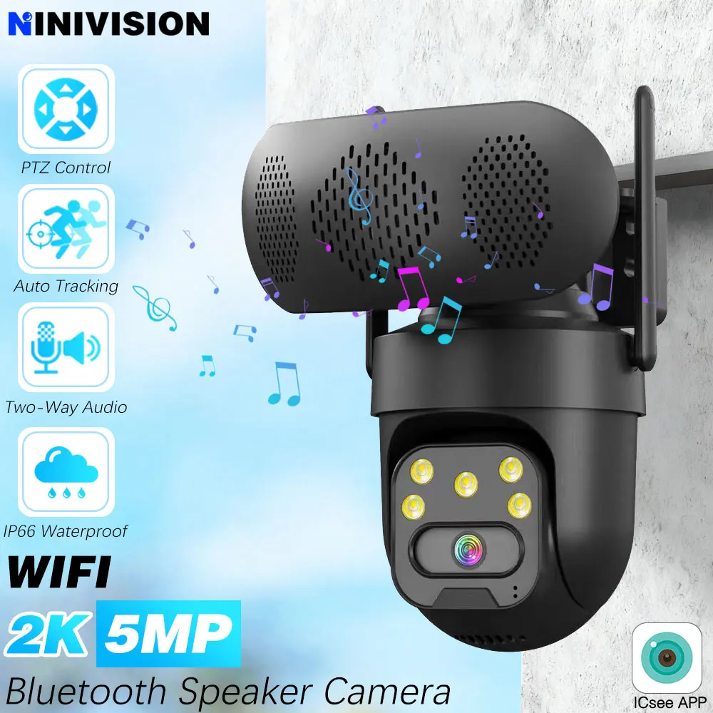 

5MP 360° View Auto Tracking WiFi Smart Pan/Tilt Bluetooth Speaker Sound Two-Way Audio Security Camera PTZ IP iCSee 24/7 Recordin