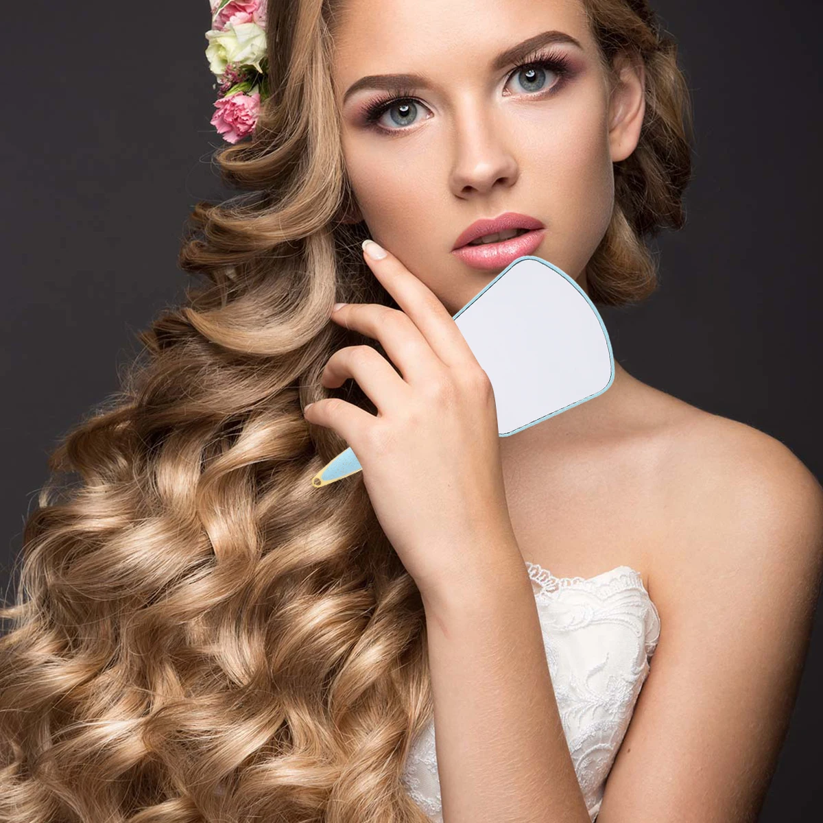 ハンドル付きミラー仕上げ、飛散防止ガラス、軽量、ポータブル、ホームストア、メイクアップミラーデザイン