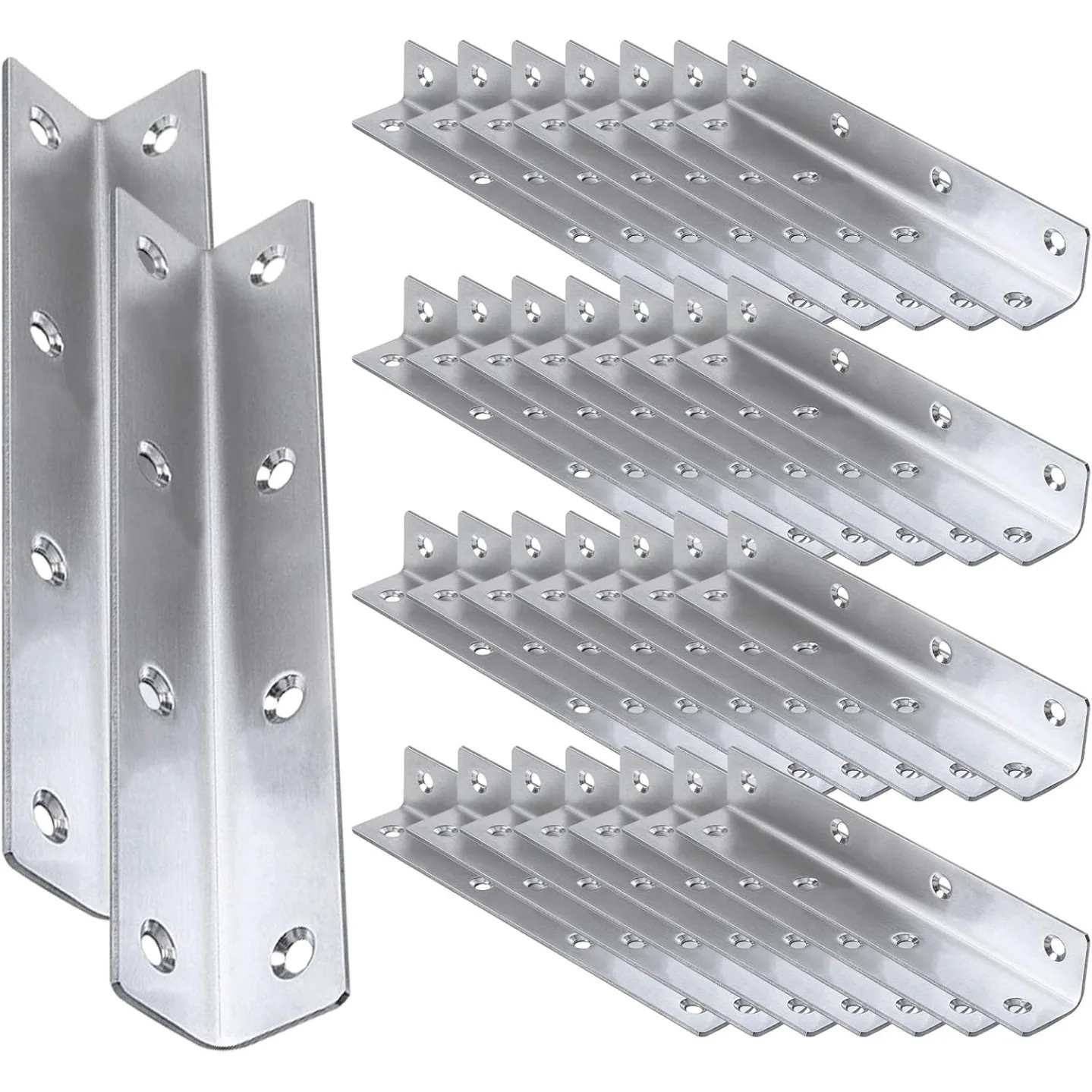 6 pcs Heavy Duty Stainless Steel Corner Brace | Long L Shaped Mounting Brackets for Wood Furniture Cabinet Repair Reinforcement
