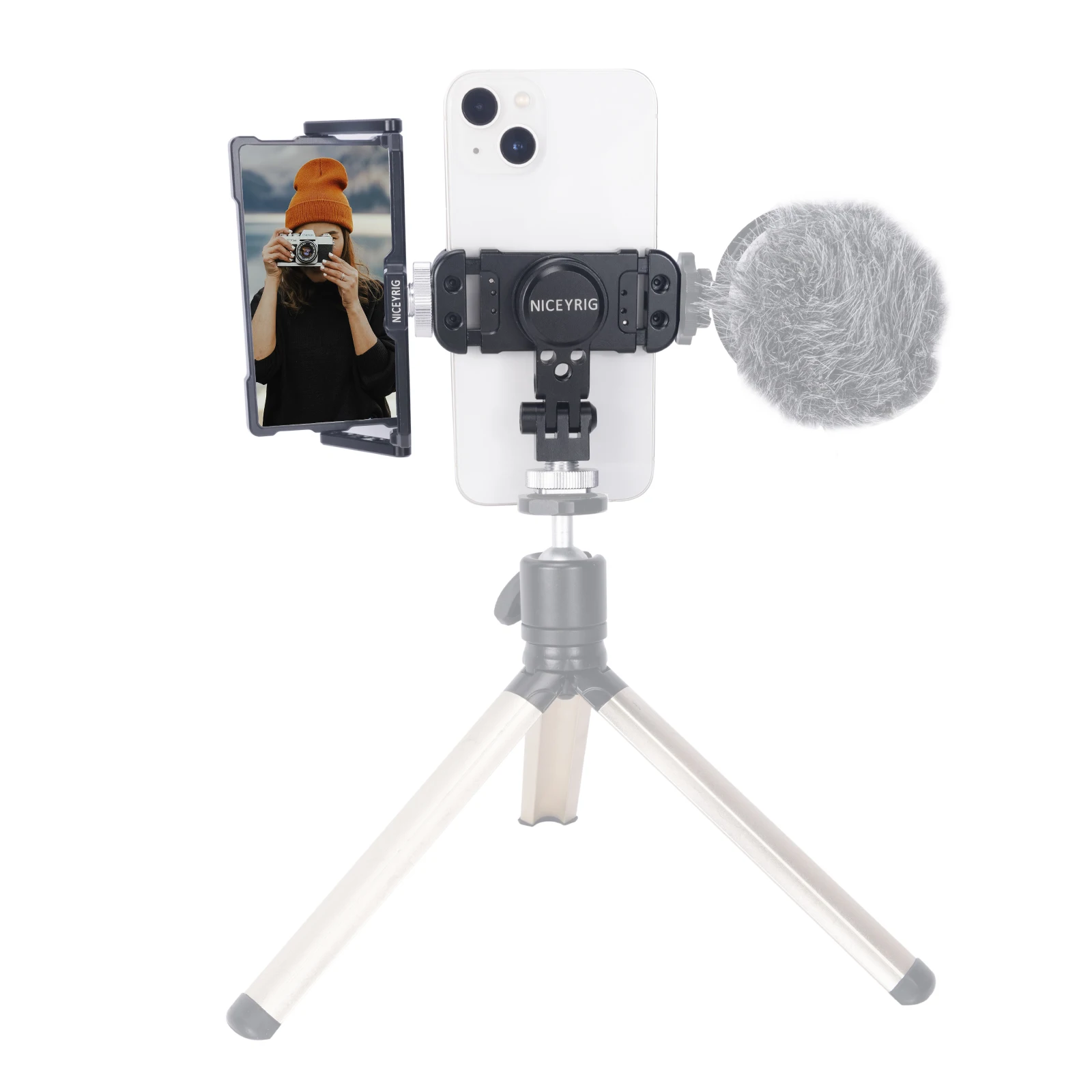 Niceyrig Vlogging Live Streaming Selfie Kit with Flip Monitor Mirror & Smart Phone Tripod Mount Holder Clamp