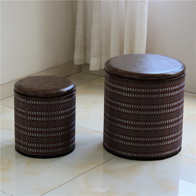 Offer Multi-functional Storage Stool Solid Wood Belt Cover Can Sit Circular Storage Box Household Door Small Change Shoe Stool