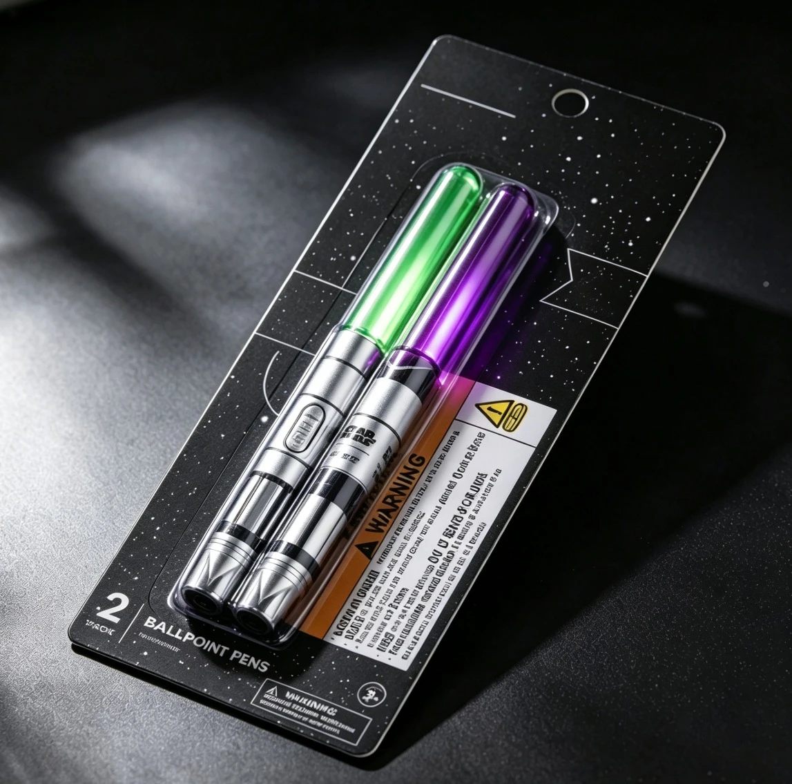 2 Pack Light Up Lightsaber Ballpoint Pens, Green & Purple Glowing Novelty Black Ink Pens, 1.0mm Medium Tip Fun Stationery Gift for Kids Fans Students