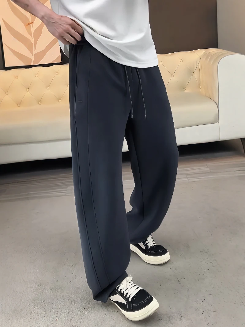 Men's Casual Air Cotton Knitwear Heavyweight Autumn Winter Loose Fit Sweatpants Casual Long Pants Trousers Straight Leg