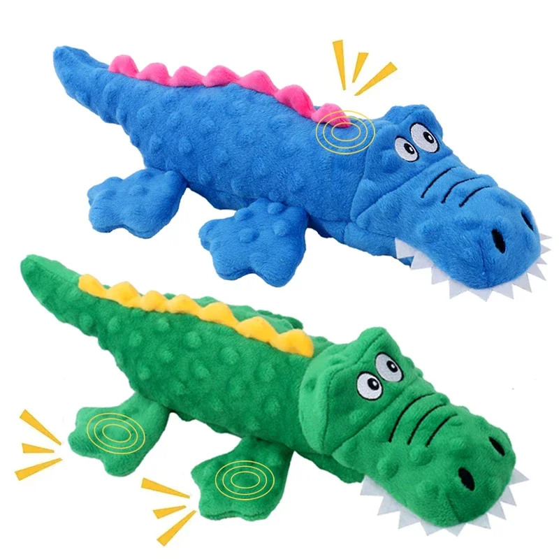 Soft Plush Pet Dog Squeaky Chew Toys Stuffed Crocodile for Small Large Dogs Cat Cute Interactive Squeak Toy Durable Nosework