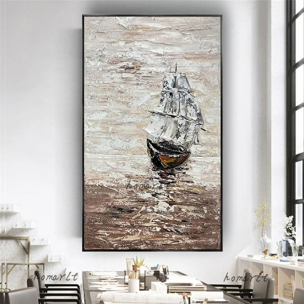 

100% Hand Painted The Soft Sailing Boat Abstract OIL Painting Wall Art Canvas Paintings Decor living room Home sofa wall Artwork