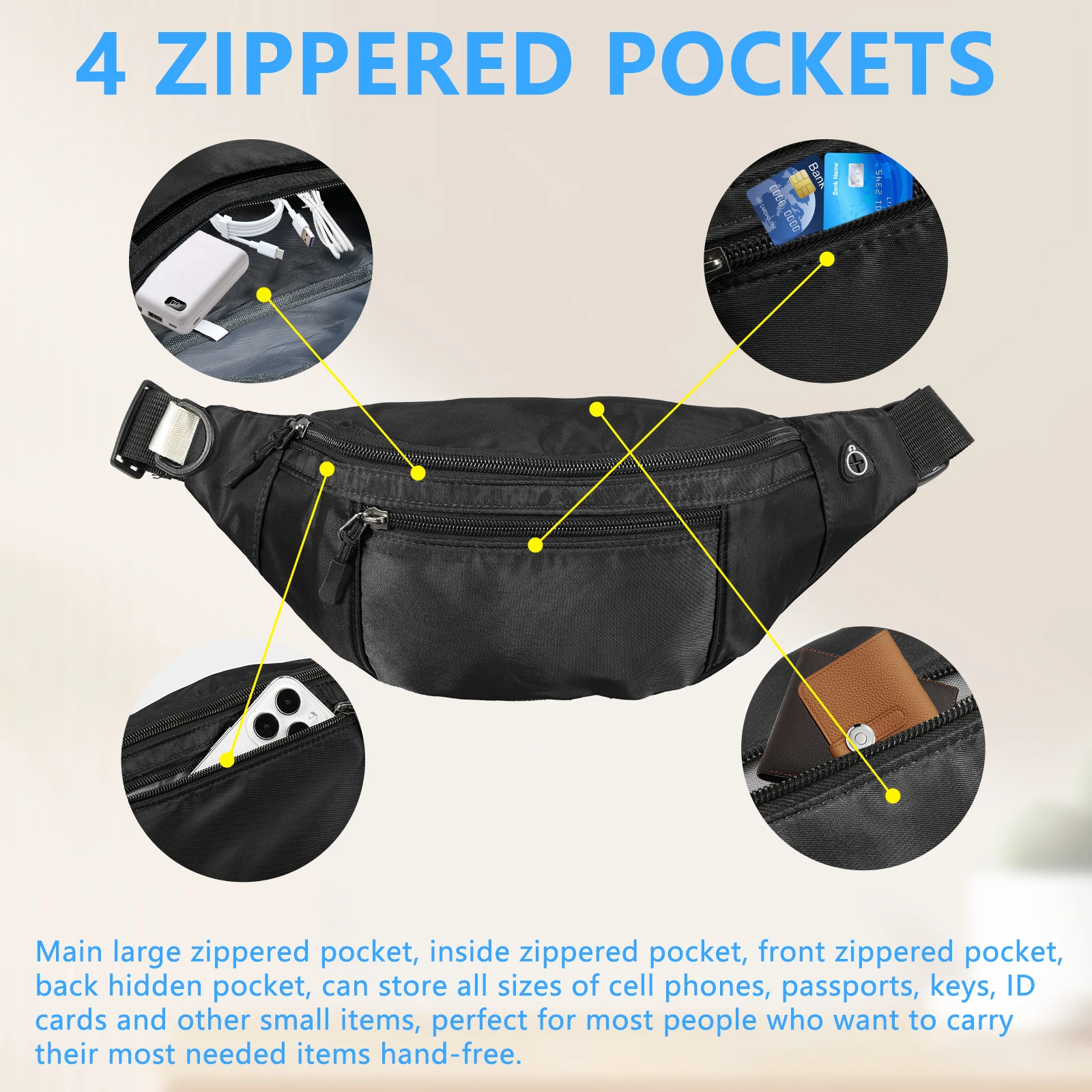 Oxford Cloth Belt Bag Hiking Phone Pouch Men Waist Bag Crossbody Fanny Pack Adjustable Strap for Travel Out Work Cycling Sport
