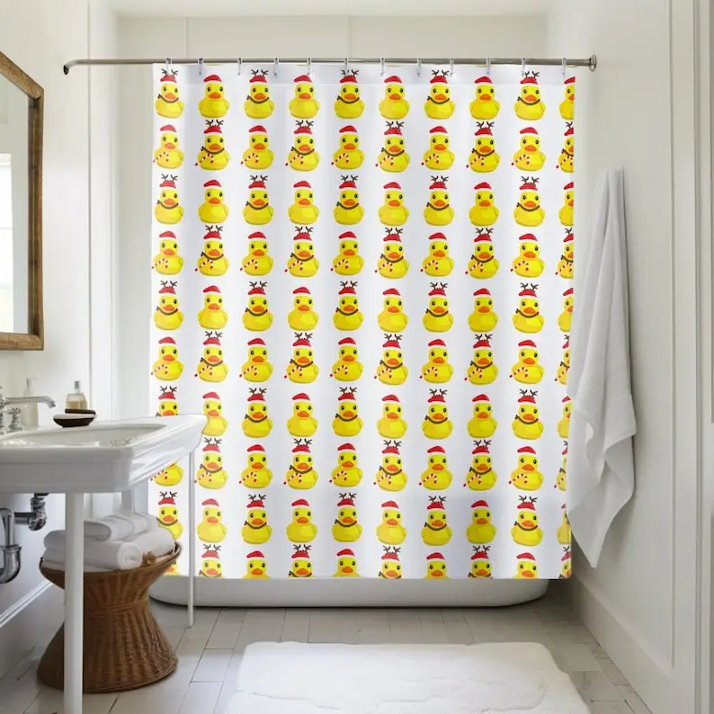 

Christmas Rubber Duck Shower Curtain: Holiday Bathroom Decor