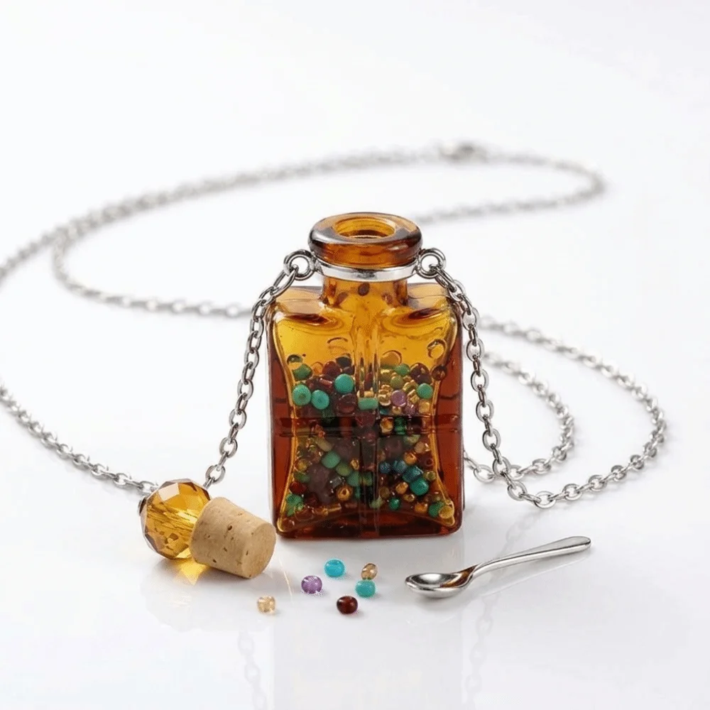 Openable Pendant Necklace Water Drop Shape Glaze Vial Vial Pendant Necklace Steel Chain Lightweight Mini Bottle Necklace