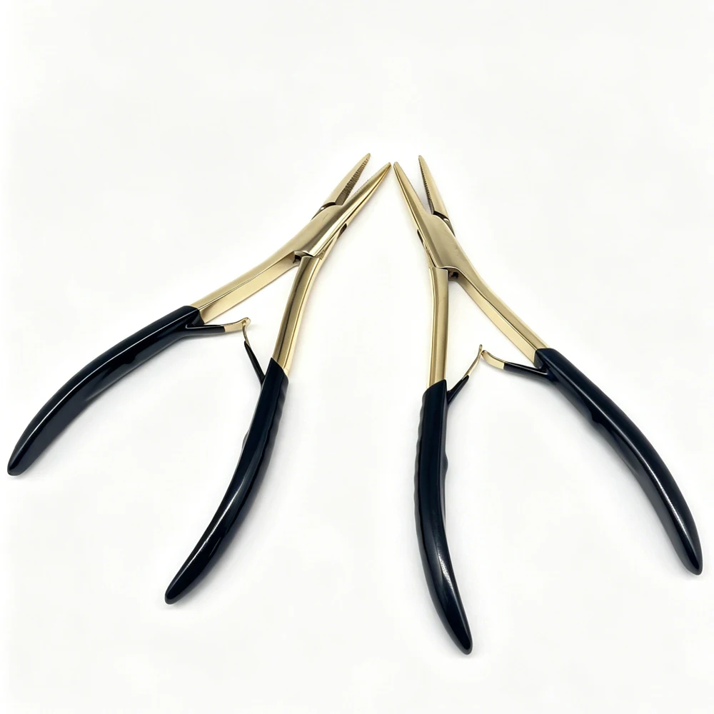 

1pc Gold Stainless Steel Flat Tip Hair Extension Pliers with Teeth Hair Tools for Hair Extensions