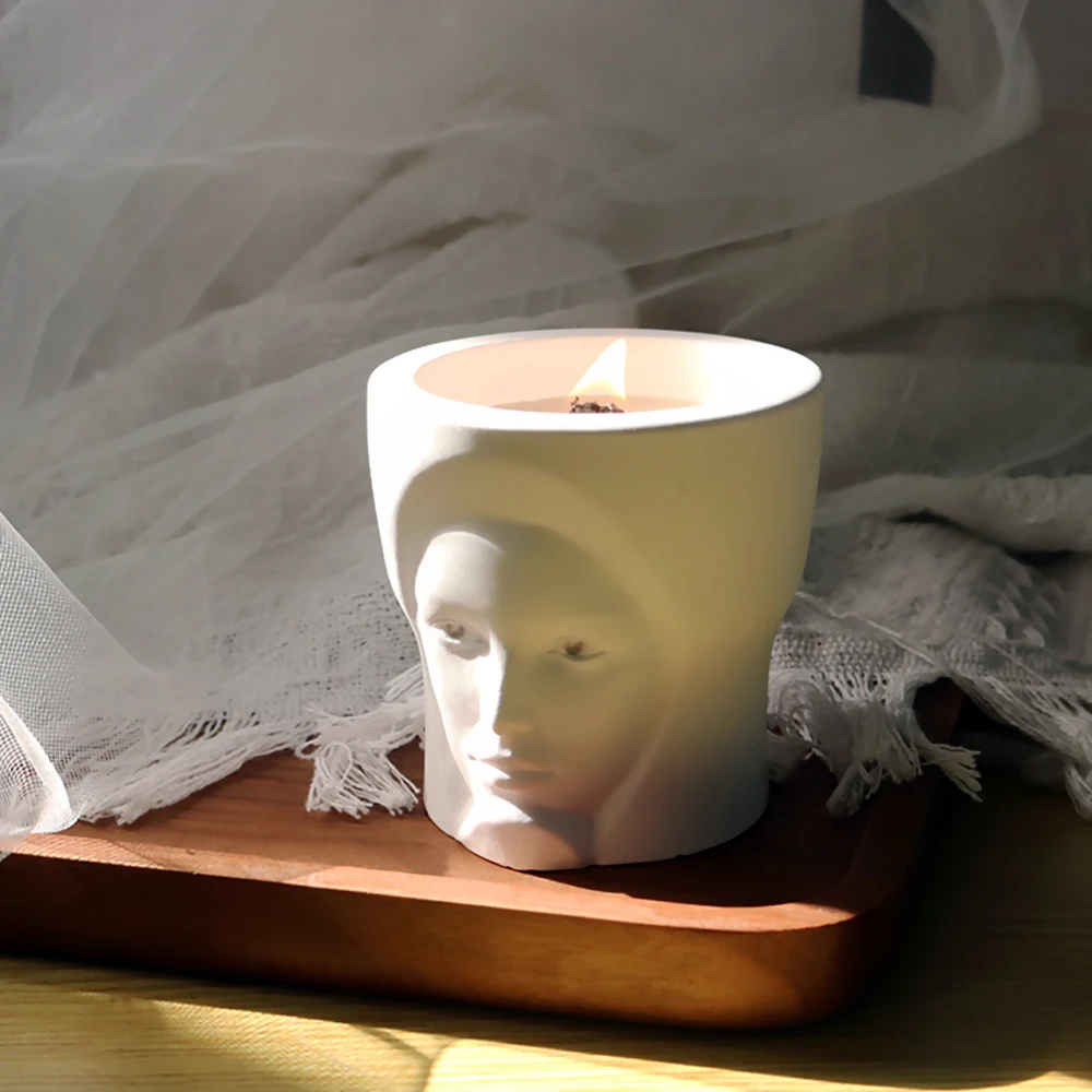 

Candle Cup Concrete Silicone Mold Cement Gypsum Scented Candle Jar Pot burning Bowl Silica gel mold Face design