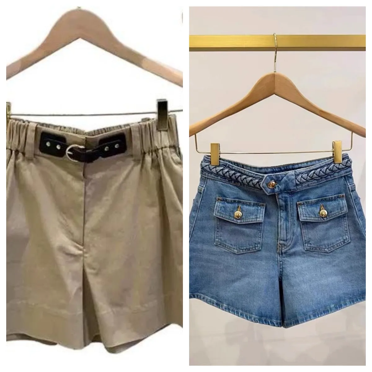 

New Fashion Women Casual Shorts Elastic High Waist Khaki Shorts with Belt or Double Pockets Slim Denim Shorts for Female