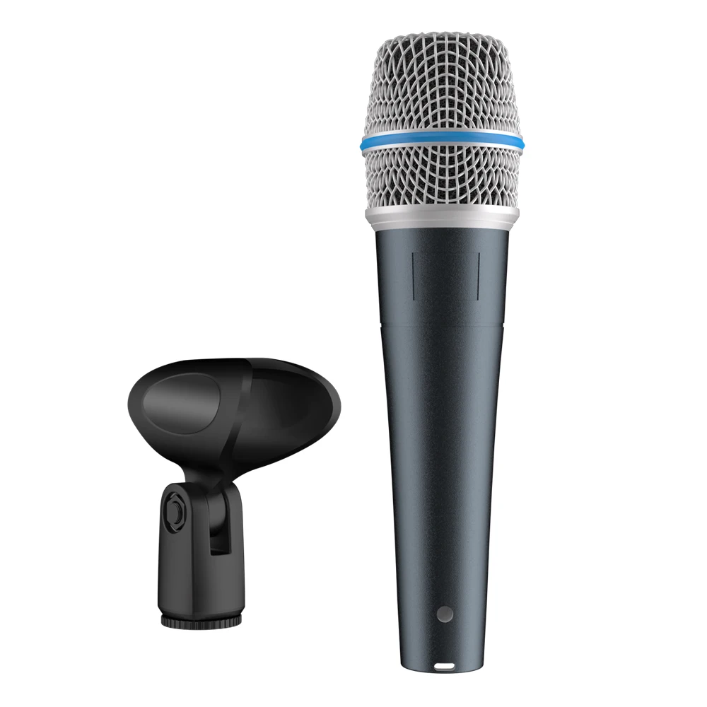Micrófono dinámico supercardioide 57A para batería, con soporte giratorio para micrófono de caja y timbal, ideal para micrófono cercano, equipado con amortiguador de impactos.