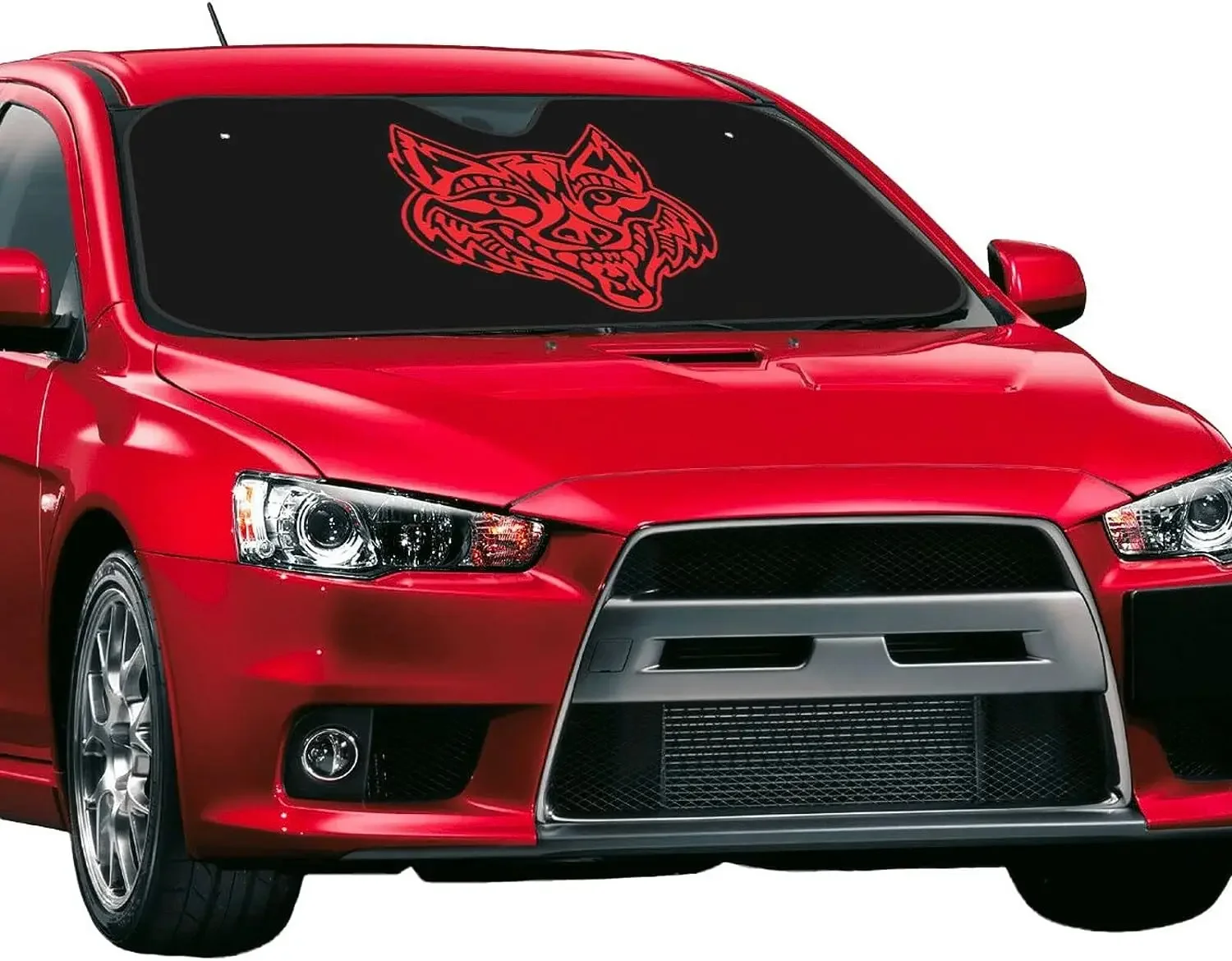 Red Tribal Wolf Howl Pattern Car Sun Shade Front Window Sunshade for Most Sedans SUV Blocks Max Uv Rays Keep Your Vehicle Cool