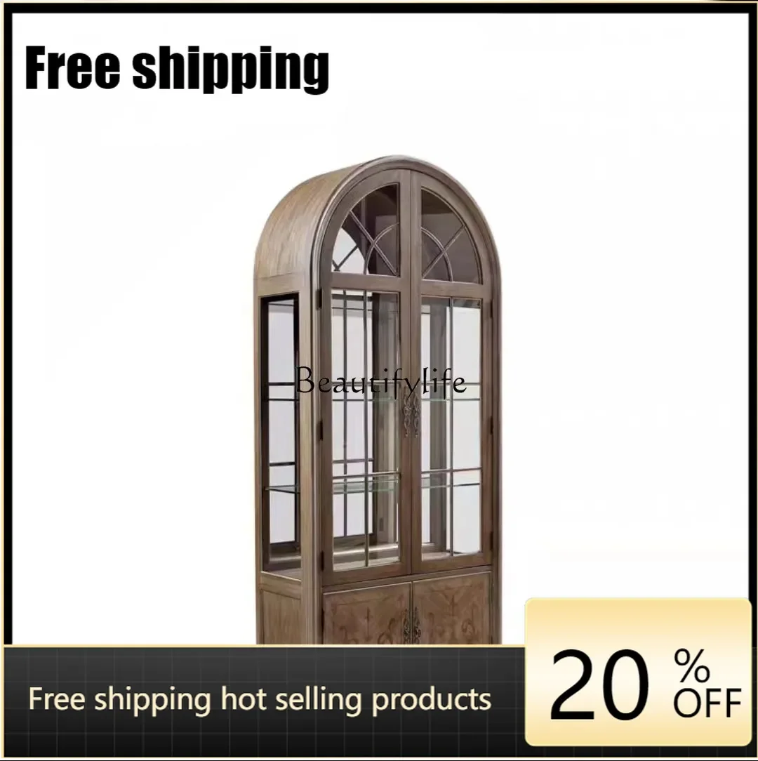 X4 parts and accessoriesFrench solid wood carving flower arched wine cabinet American country painted side cabinet storage displ