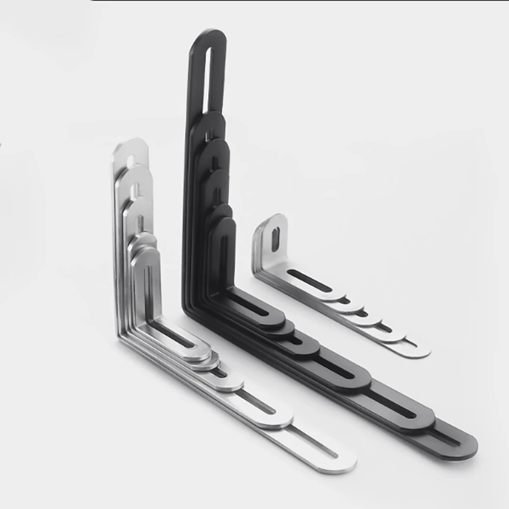 1Pcs Black L/T-Shaped Stainless Steel Corner Code Furniture Fixator 90 Degree Bracket Furniture Bed Frame Cabinet Connector