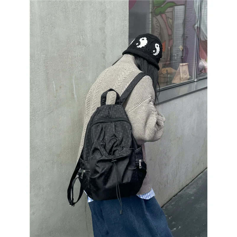 

Korean original design polka dot pocket backpack for girls, college style backpack High school student commuter bag for men