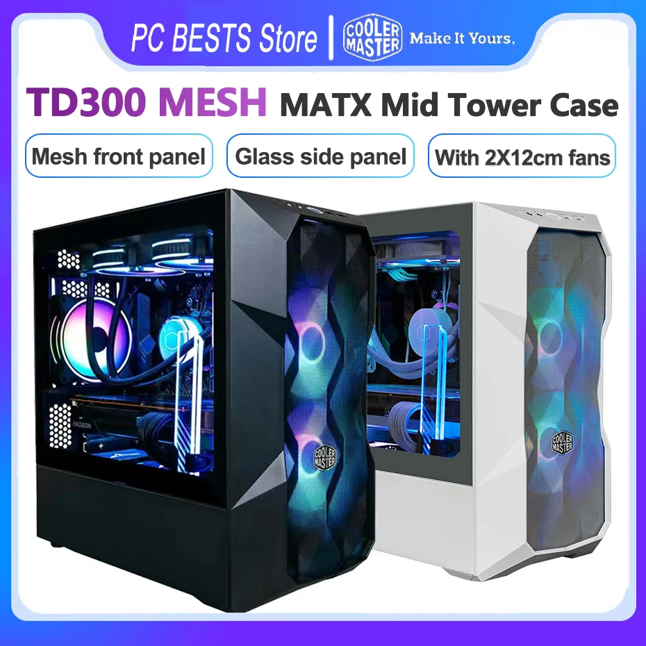 

Cooler Master TD300 MESH MATX ITX Case Support 240 Water Cooled Perforated Mesh Front Panel 120mm Cooling Fan Mid Tower Chassis