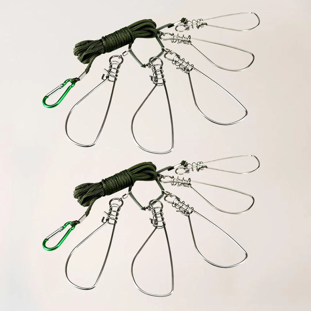 2 Sets 5m 5 Hooks Stainless Steel Hardcover Fish Lock with Wire Lock Fish Kit Fishing Lock Fishing Buckle