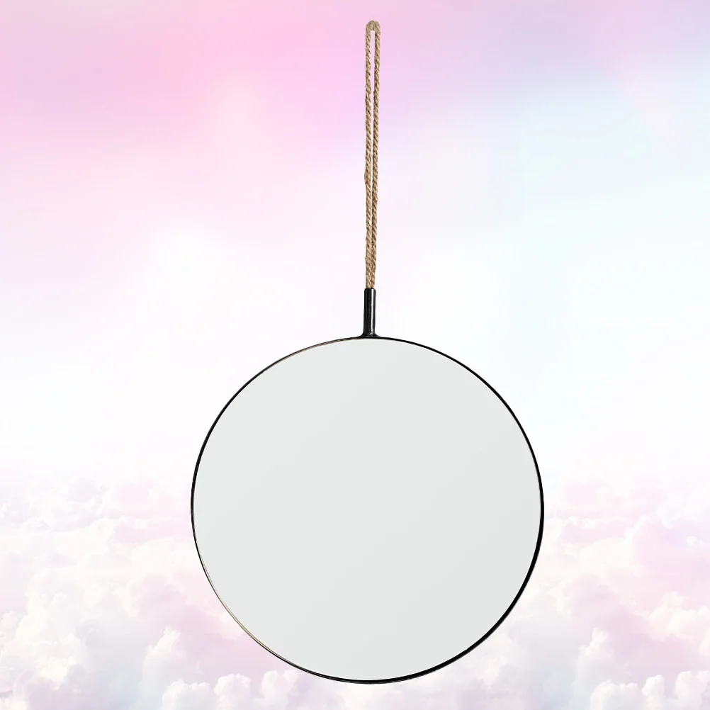

Retro Hemp Rope Wall Hanging Mirror Black Edge Round Shape Decorative Makeup Mirror Bathroom Bedroom Wall Mount