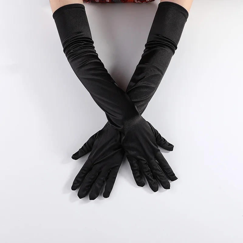 Gants de protection des coudes en satin pour femmes, mitaines à doigts longs, accessoires de robe de mariée, fête de soirée, Halloween, document solide, 52cm