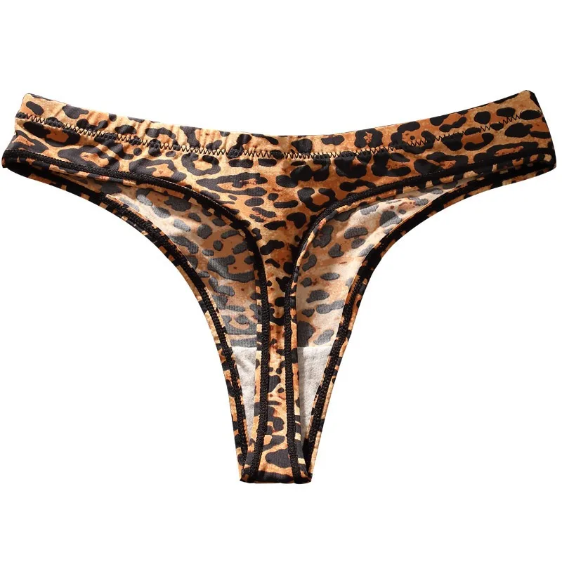 6 Piece Thong Sexy Seamless Low Waist Cotton Crotch Girls' Pants Sports Yoga T Pant Ice Silk leopard European and American style