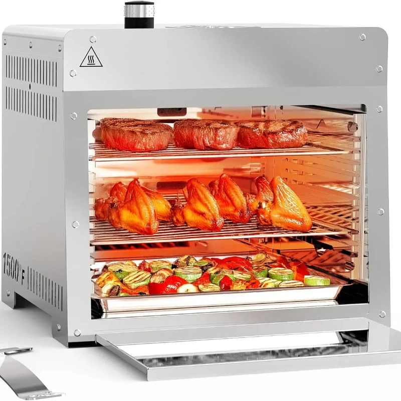 

1500°F Small Infrared Propane Gas Grill – Portable Steak Broiler & Sear Station, Outdoor Salamander BBQ with Pizza Stone,