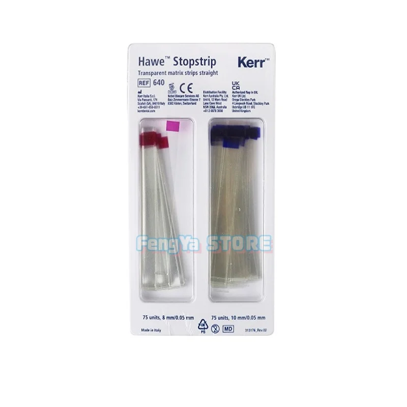 150Pcs/Box Dental Kerr Hawe Stoppstrip Transparent Anterior Matrix Strips with Integrated Stop REF 640 Straight/REF 650 Curved