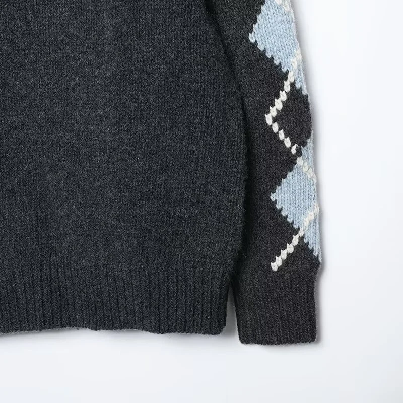 2025 Giacca cardigan abbottonata con scollo a V lavorato a maglia con motivo a diamante allentato retrò moda stile pigro delle nuove donne invernali