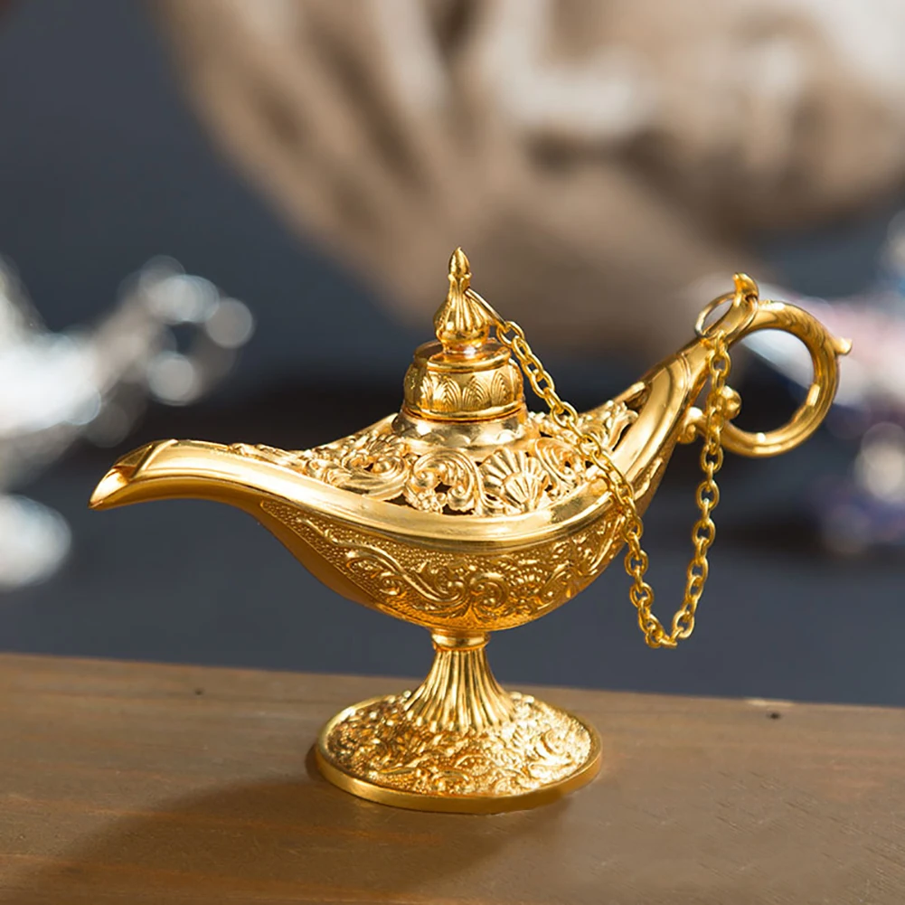 1PC Aladdin Lamp Traditional Hollow Out Fairy Tale Magic Aladdin Wishing Lamp Tea Pot Vintage Retro Home Decoration Accessories