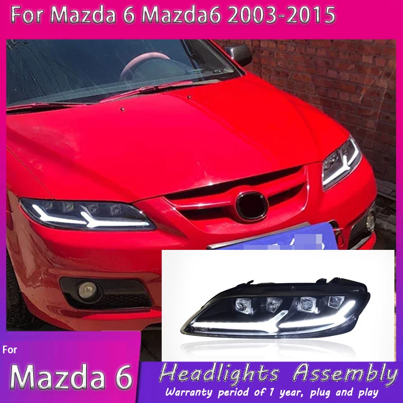 

Модернизированная автомобильная лампа для Mazda 6 2004-2015, светодиодная автоматическая фара в сборе, высокая конфигурация, 3 линзы, дизайн, аксессуары для передних фонарей