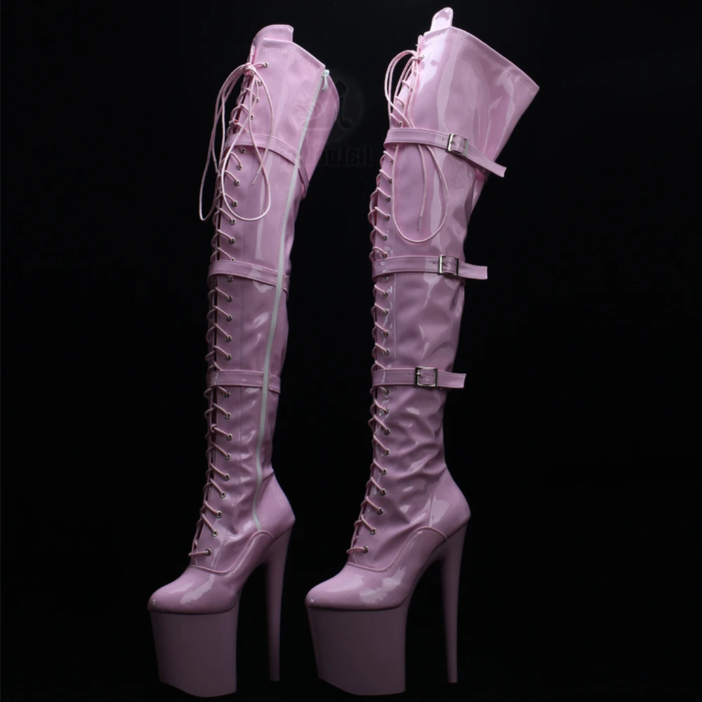 Women Pole Dance Boots 20CM Super High Heel Platform Patent Leather Over The Knee Sexy Catwalk Thigh High Boots