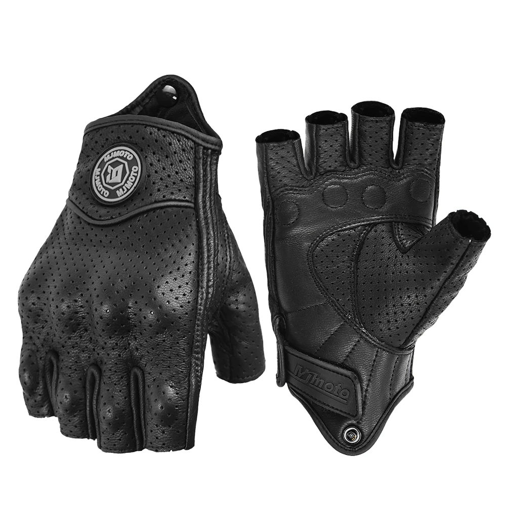 MJMOTO Retro Leder Motorrad Halbfingerhandschuhe Touchscreen Motocross Handschuhe Hartschalenschutz Motorradhandschuh Atmungsaktiv