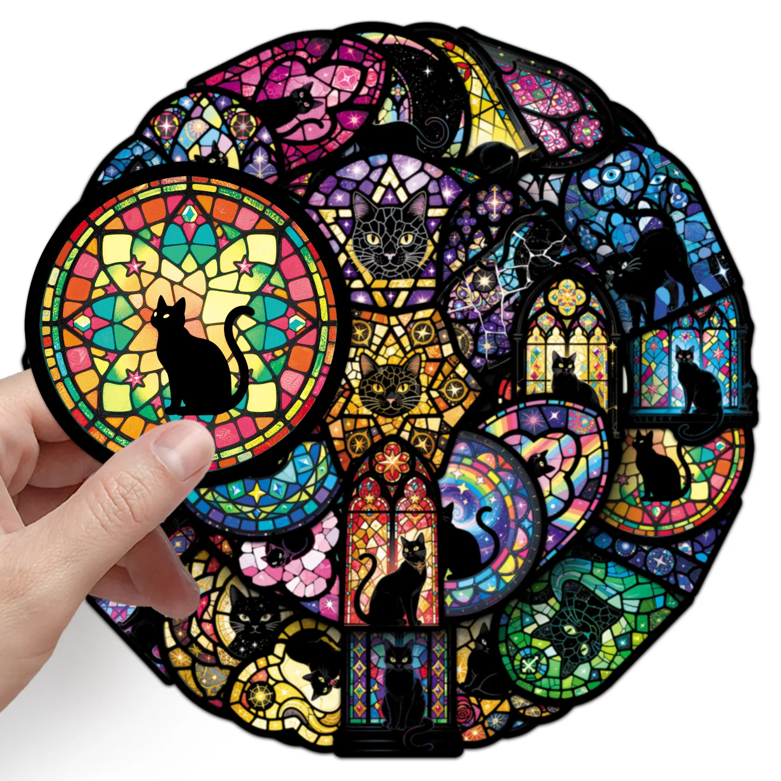 

50PCS Dark Colored Windows and Black Cats Graffiti Stickers Gothic Style Cats Cartoon Decal Notebook Phone Cup Guitar Kid Toys