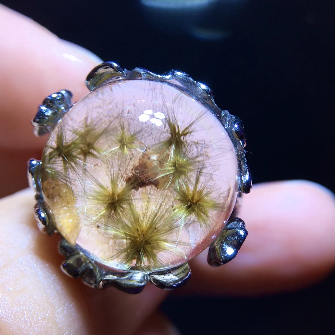 

Регулируемое кольцо из натурального золота с рутилированным кварцем, 15,7/15,2 мм, круглый цветок, женское серебро 925, желтые рутиловые бусины AAAAAA