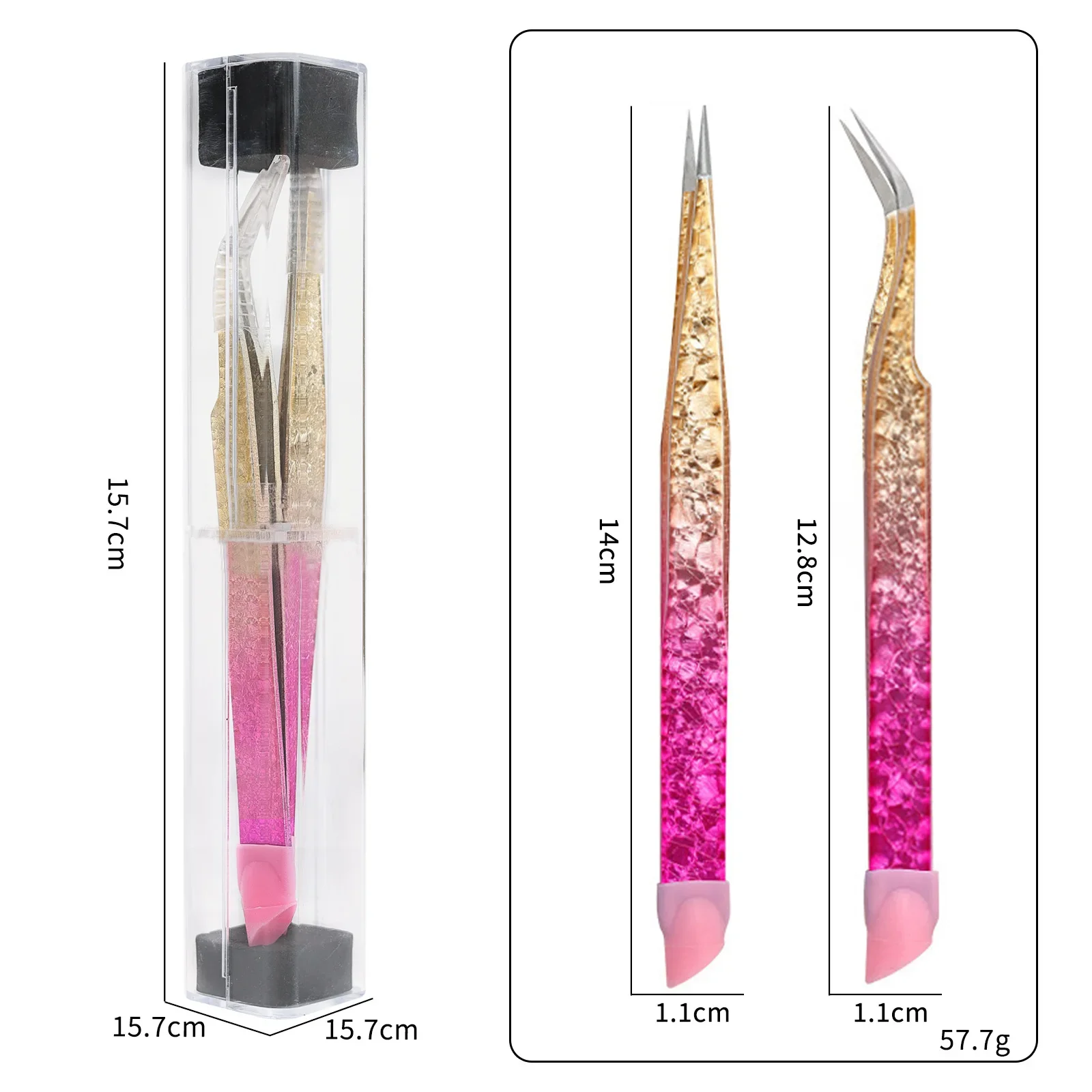 2pcs Silicone Nail Art Tweezers Set with Dual-End Design for Easy Application of Stickers, Rhinestones & Eyelash Extensions