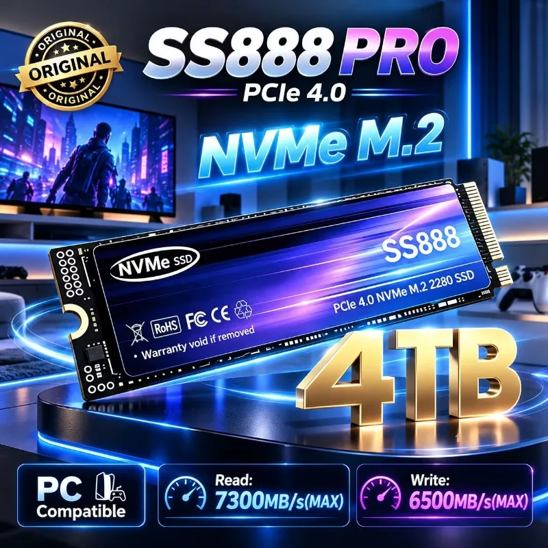 Original SS888 M.2 2280 SSD 7300MB/s NVMe PCIe Gen4.0x4 Internal Solid State Drive PS5 Dynamic TLC Cache for Gaming PC Laptop