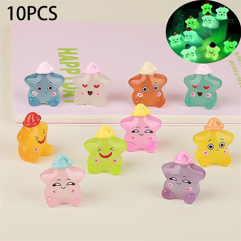 Luminous Mini Star Micro Paisagem Ornamentos, Dollhouse Toy, Acessórios Boneca, Glow in the Dark, Casa, Decoração do carro, Presentes, 10pcs por saco