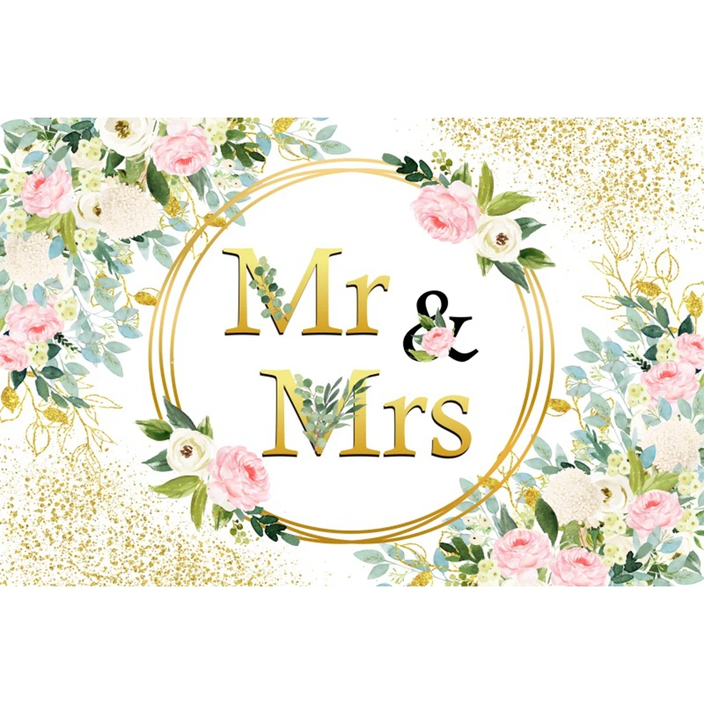 Mr & Mrs Wedding Photography Background Flowers Floral Miss to Mrs Bride To Be Engagement Bridal Shower Party Decor Backdrop