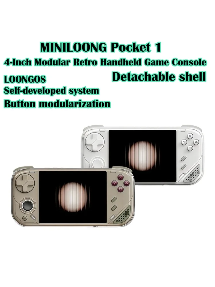 MINILOONG Pocket 1 Open-Source Retro Handheld-Spielkonsole 4 Zoll HD-Bildschirm Abnehmbare Hülle Tragbare Nostalgische Spielekonsole