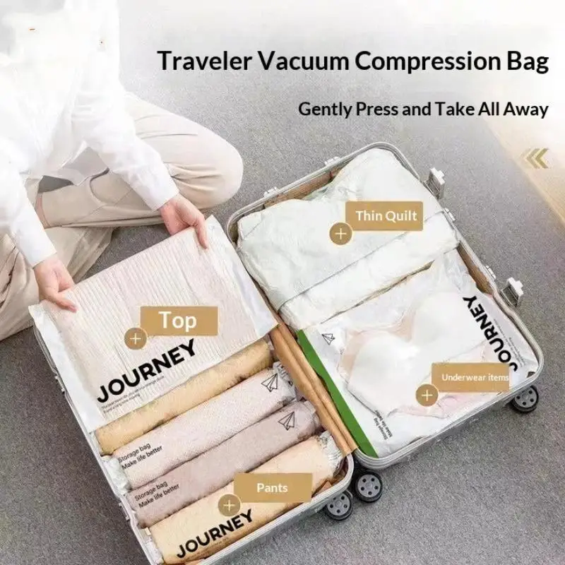 2pcs Vacuum Storage Bags, Hand-Rolled Travel Vacuum Storage Bags For Towels, Socks, Clothes, More , No Pump Needed