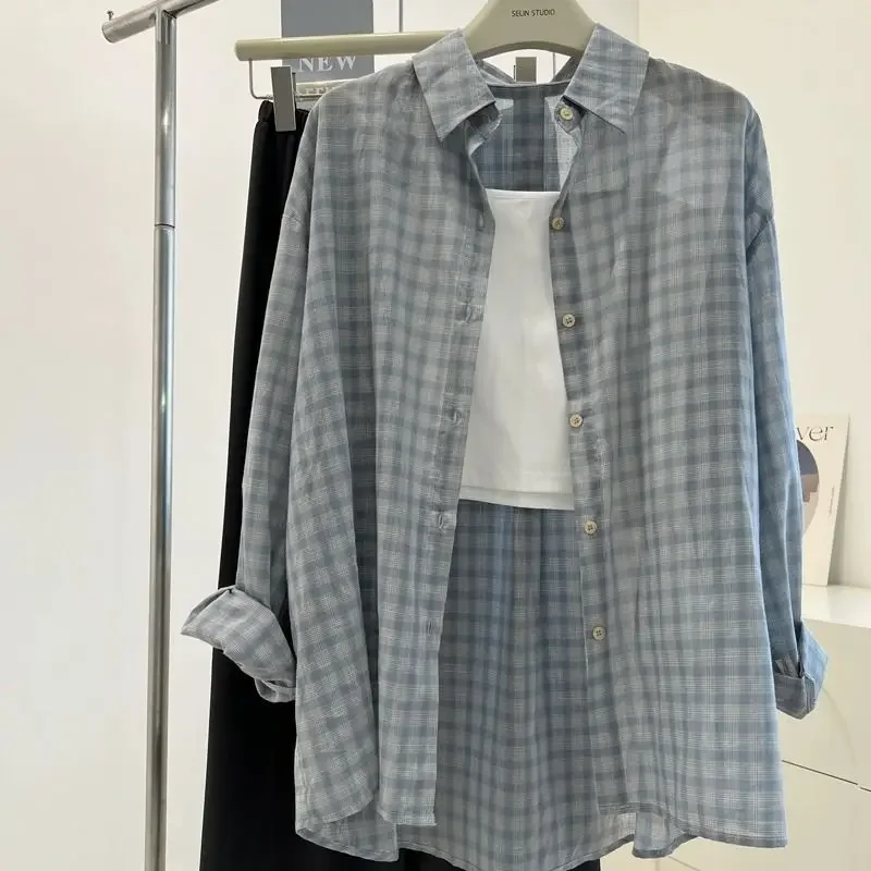 

Thin Blouse High-end Shirt French Top Loose Plaid Sunscreen Shirt Women