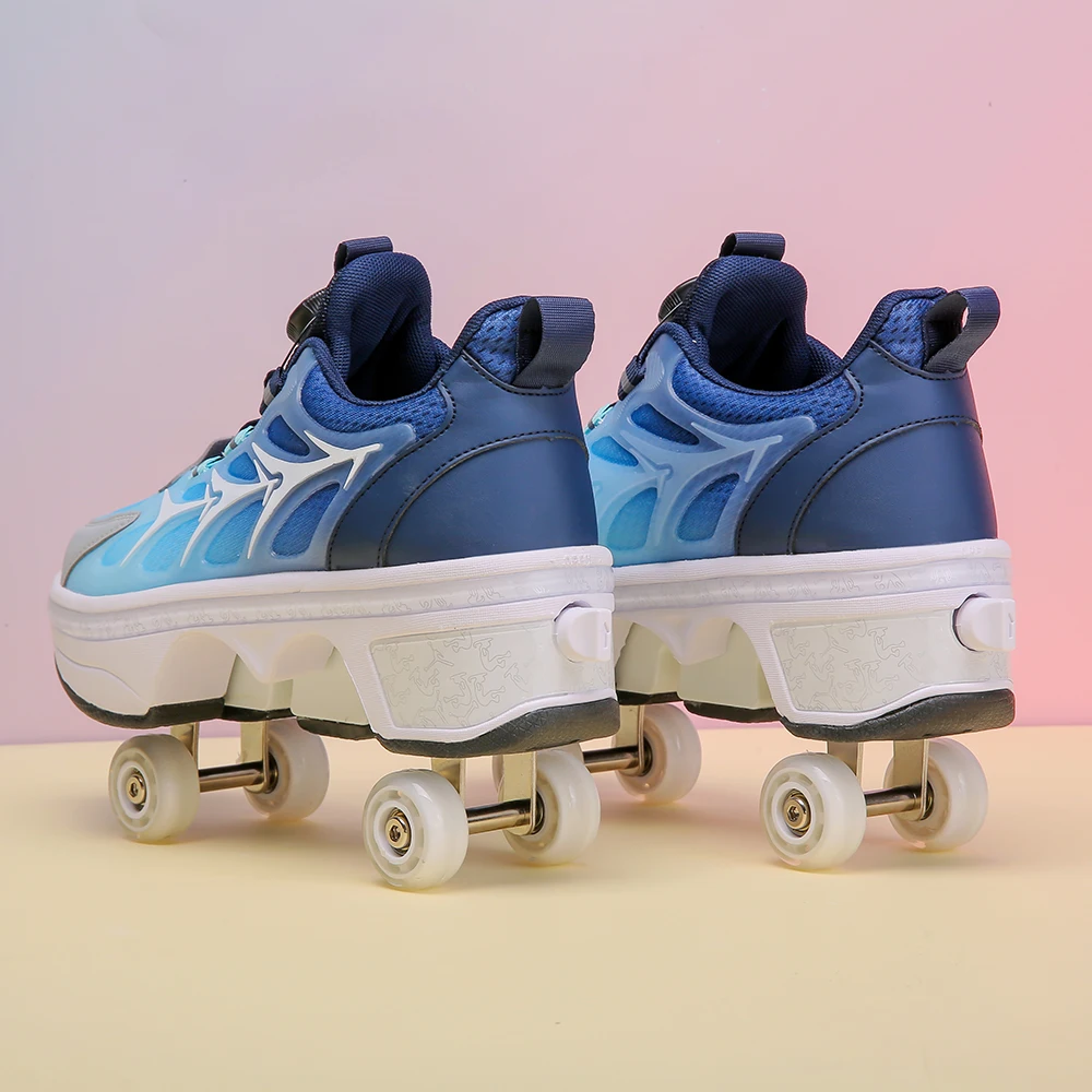 Transformers, four-wheeled shoes, boys and girls, double-wheeled row, children with roller skating, adult pulley sneakers