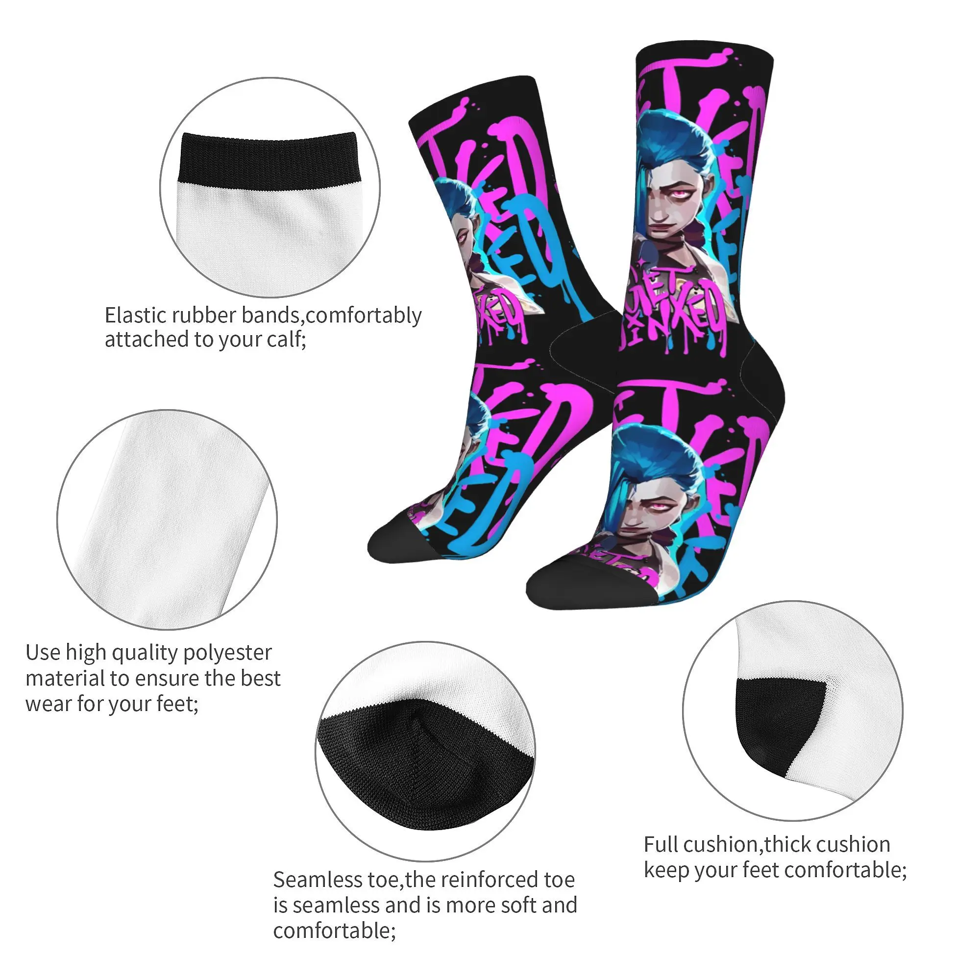 Jinx Anime Arcane Chaos is my Calling Socks Funny Happy  Socks Novelty Spring Summer Autumn Winter Middle Tube Stockings Gift