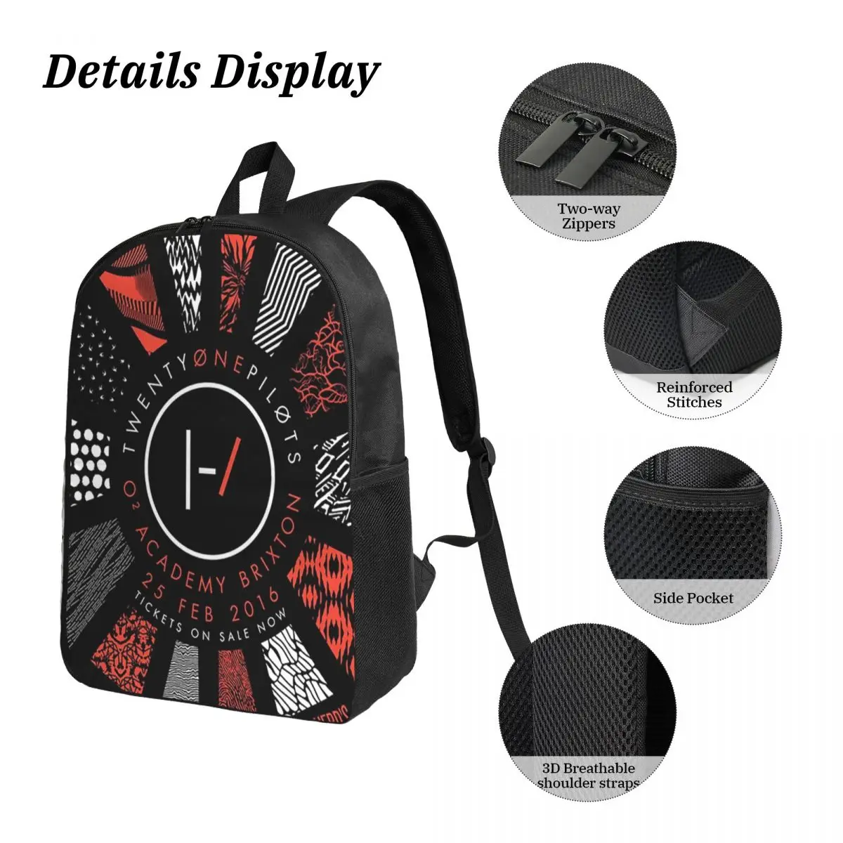 Twenty One Pilots 배낭 학생 소년 소녀 BookBag 학교 가방 컴퓨터 어깨 가방 3ps 절연 점심 가방 연필 케이스