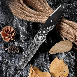 Damascene folding knife Fruit knife, high hardness sharp portable pocket knife, mini camping knife Hand tools pocket knife