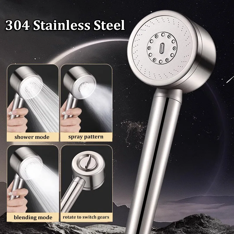 

304 Stainless Steel Shower Nozzle Filter Booster Large Water Volume Handheld Household Universal Shower Head Set