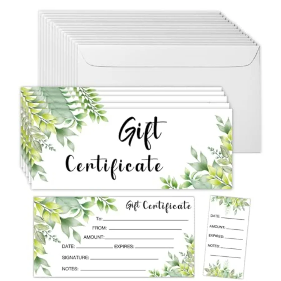 50 Sets Gift Certificates for Business, Blank Gift Cards Certificates with Envelopes, Gifts for Salon Restaurants Spa Marriage