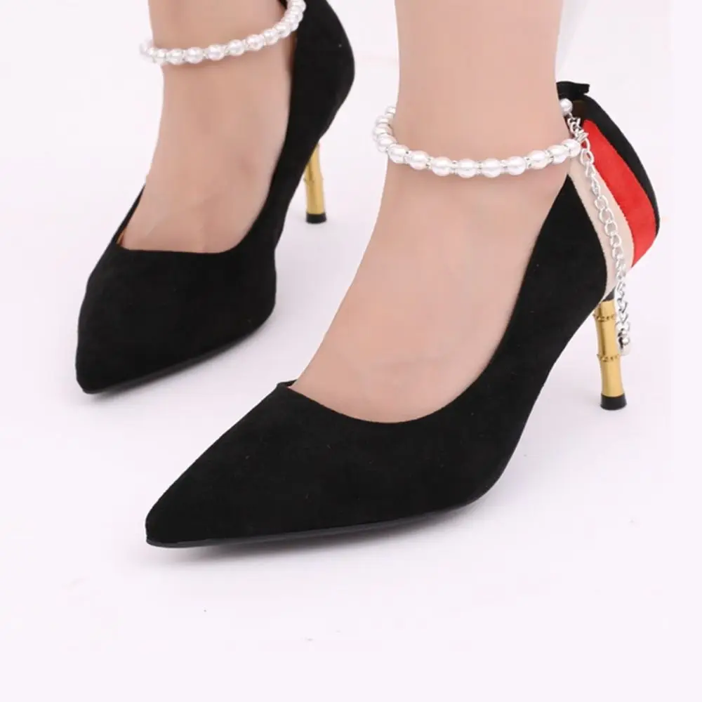 High Heels Decorations Anti-skid Pearl Chain Anklets High Heels Chain Women Shoelaces High-heeled Shoes Straps Pearl Heels Band
