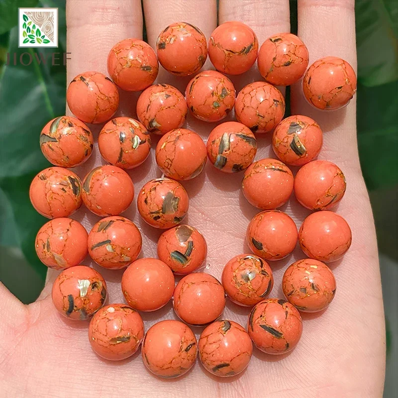 6/8/10/12mm Natural Orange Shell Turquoises Stone Round Spacer Beads DIY Accessories Necklace Bracelet 15'' for Jewelry Making